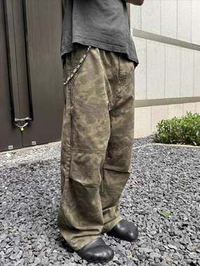 Vintage Wash Camouflage Baggy Wide-Leg Denim Jeans Camo Pants size 32